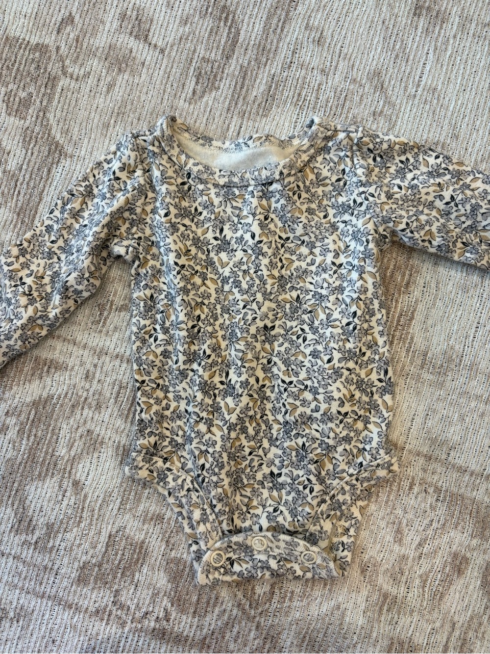 Long-Sleeve Floral Baby Bodysuit in Cream and Navy - Kids Shirt & Top